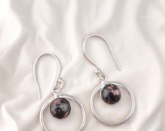 Valuable Black Rhodonite Gemstone Earrings, BLACK Drop & Dangle Earrings, 925 Sterling Silver Jewelry, Anniversary Gift, Earrings For Wife