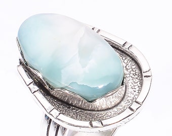 Elegant Larimar Ring Size 8, Gemstone Ring, Blue Cocktail Ring, 925 Sterling Silver Jewelry, Wedding Gift, Ring For Love