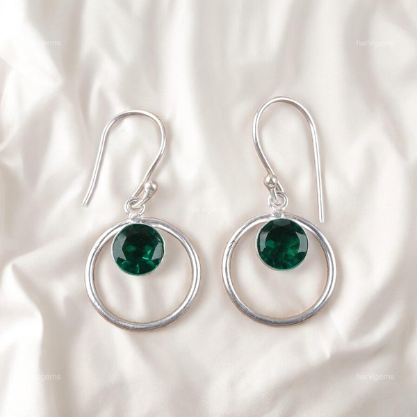 Rare Green Emerald Earrings, Gemstone Earrings, GREEN Drop & Dangle Earrings, 925 Sterling Silver Jewelry, Wedding Gift, Earrings For Mother