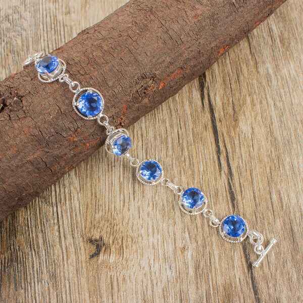 Tanzanite Bracelet, Gemstone Bracelet, Blue Statement Bracelet, 925 Sterling Silver Jewelry, Engagement Gift, Tanzanite Bracelet For Love