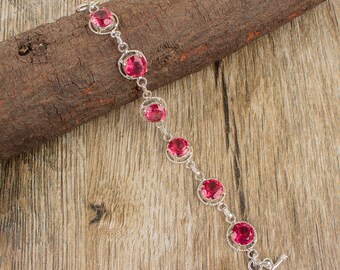 pink Tourmaline Bracelet, Gemstone Bracelet,Pink Statement Bracelet, 925 Sterling Silver Jewelry, Engagement Gift, Bracelet For Love