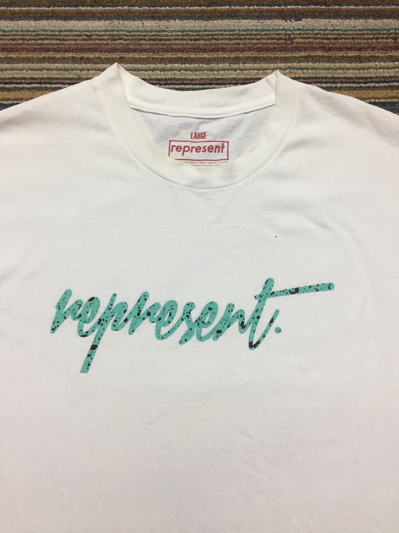 vintage 90s REPRESENT tshirt logo spell out british brit pop brand and sport casual style streetwear size XL