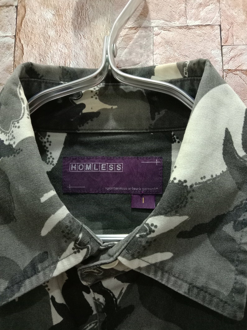 vintage 90s homless camo army military oxford button down shirt streetwear size m