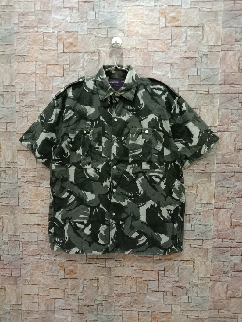 vintage 90s homless camo army military oxford button down shirt streetwear size m