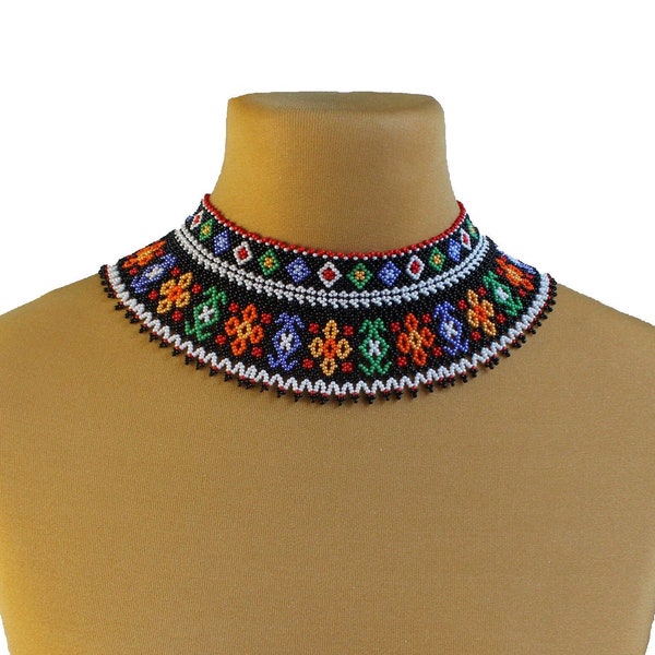 Beaded necklace Folk necklace , Woven bead bib necklace, Ukrainian traditional necklace, Handmade jewelry necklace, Collar bead necklace