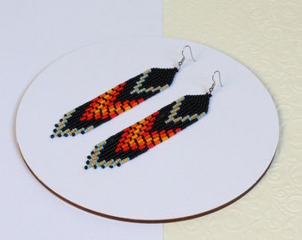 Beaded earrings, Seed bead earrings, Fringe earrings, Geometric Earrings, Colorful earrings