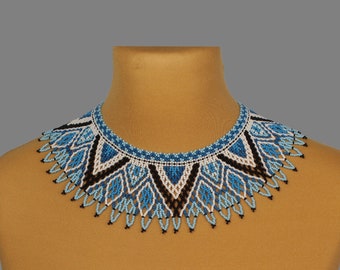 Blue and white bead collar necklace,  Elegant jewelry for woman geometric necklace