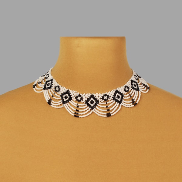 Collier noir et blanc, cadeau de Saint-Valentin pour elle, collier de perles, bijoux uniques pour femme, perles de bijoux ukrainiennes