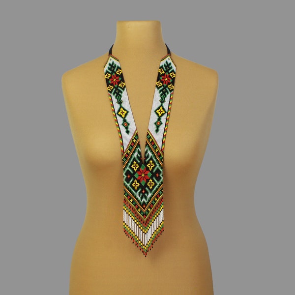 Boho necklace handmade jewelry for women, Ethnic woven beaded necklace traditional Ukrainian jewelry, Gerdan colorful beaded necklace,