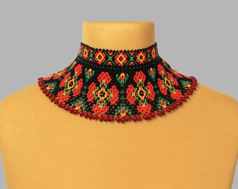 Handmade Beaded Collar Necklace, Ukraine Traditional Jewelry