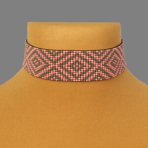 Handmade Pink & Gray Bead Choker: Geometric Boho Necklace