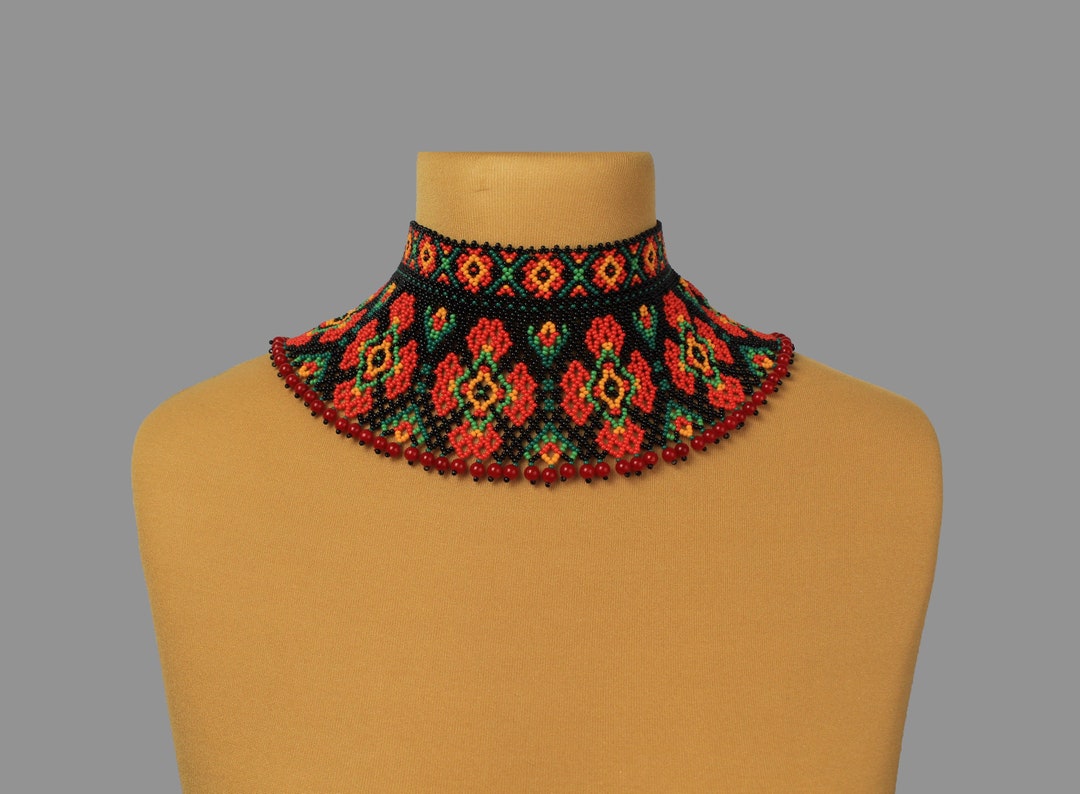 Seed Bead Collar Necklace Ukraine Traditional Jewelry, Handmade Bead