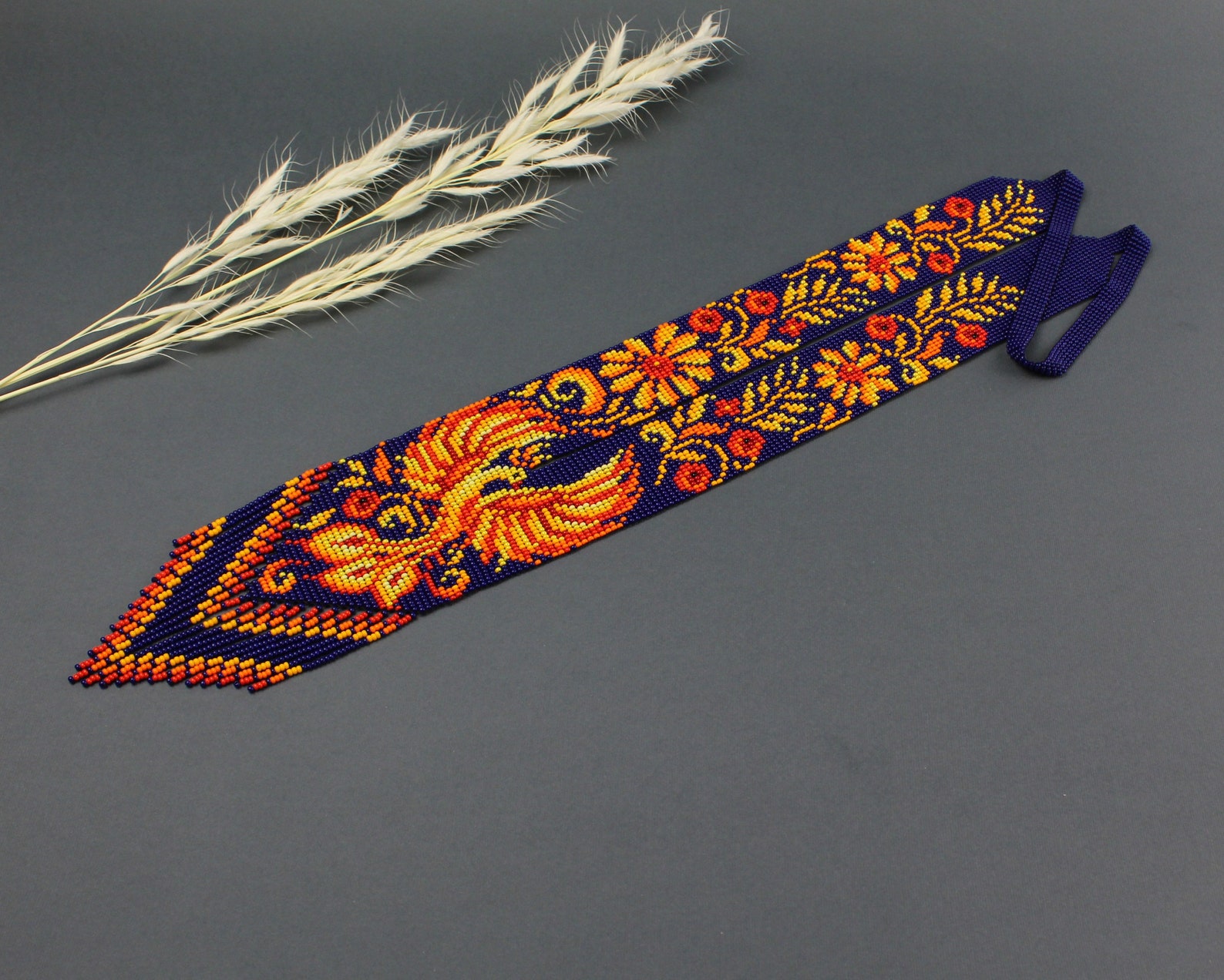 Firebird Beaded Necklace Statement Seed Bead Long Necklace Etsy