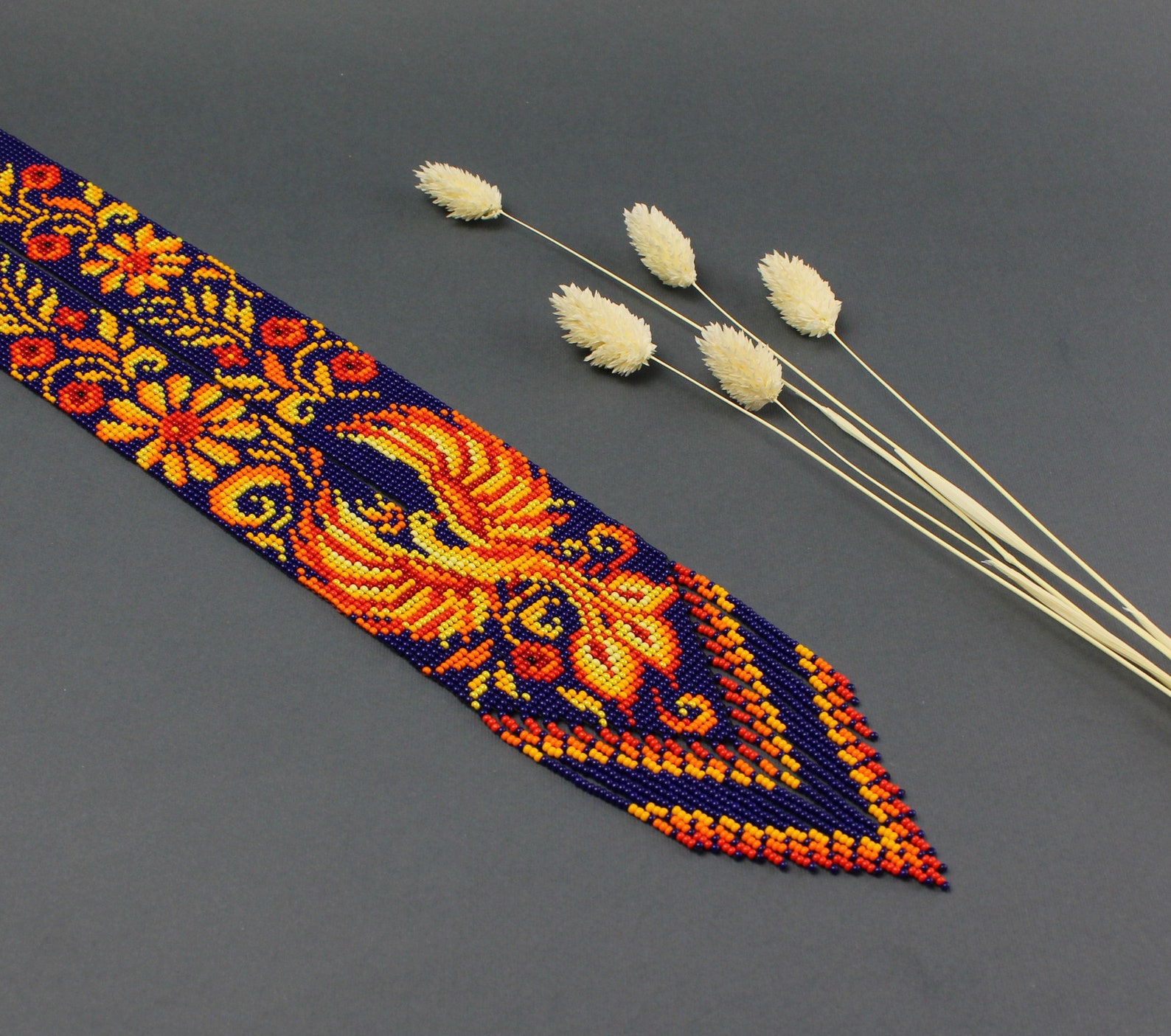 Firebird Beaded Necklace Statement Seed Bead Long Necklace Etsy