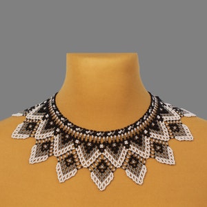 Boho Statement Necklace: Black & White Geometric Beadwork