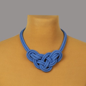 Blue rope necklace for woman, Best gift for daughter, Braided textile Necklace, , Everyday knotted necklace, Cotton Cord Necklace