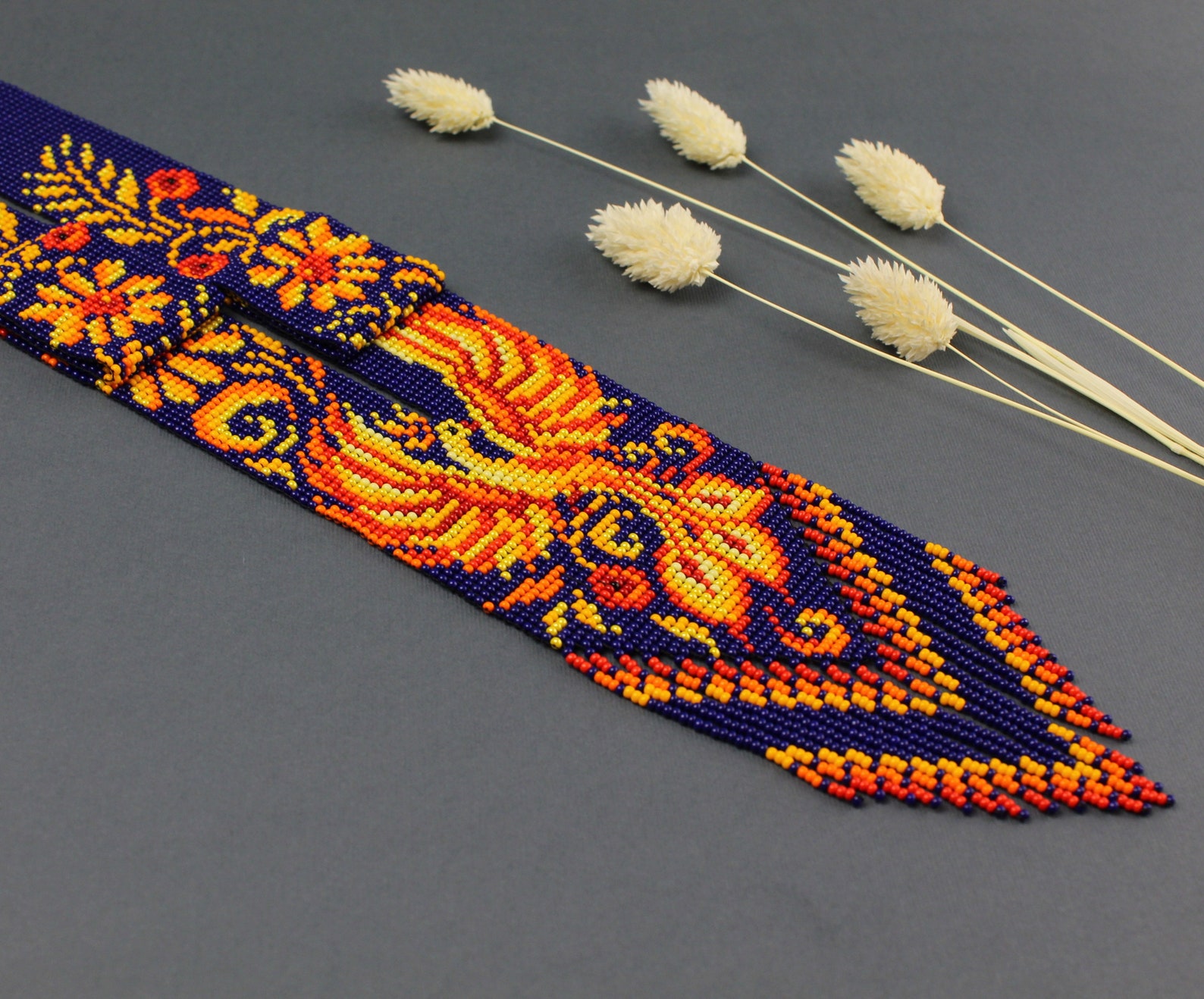 Firebird Beaded Necklace Statement Seed Bead Long Necklace Etsy