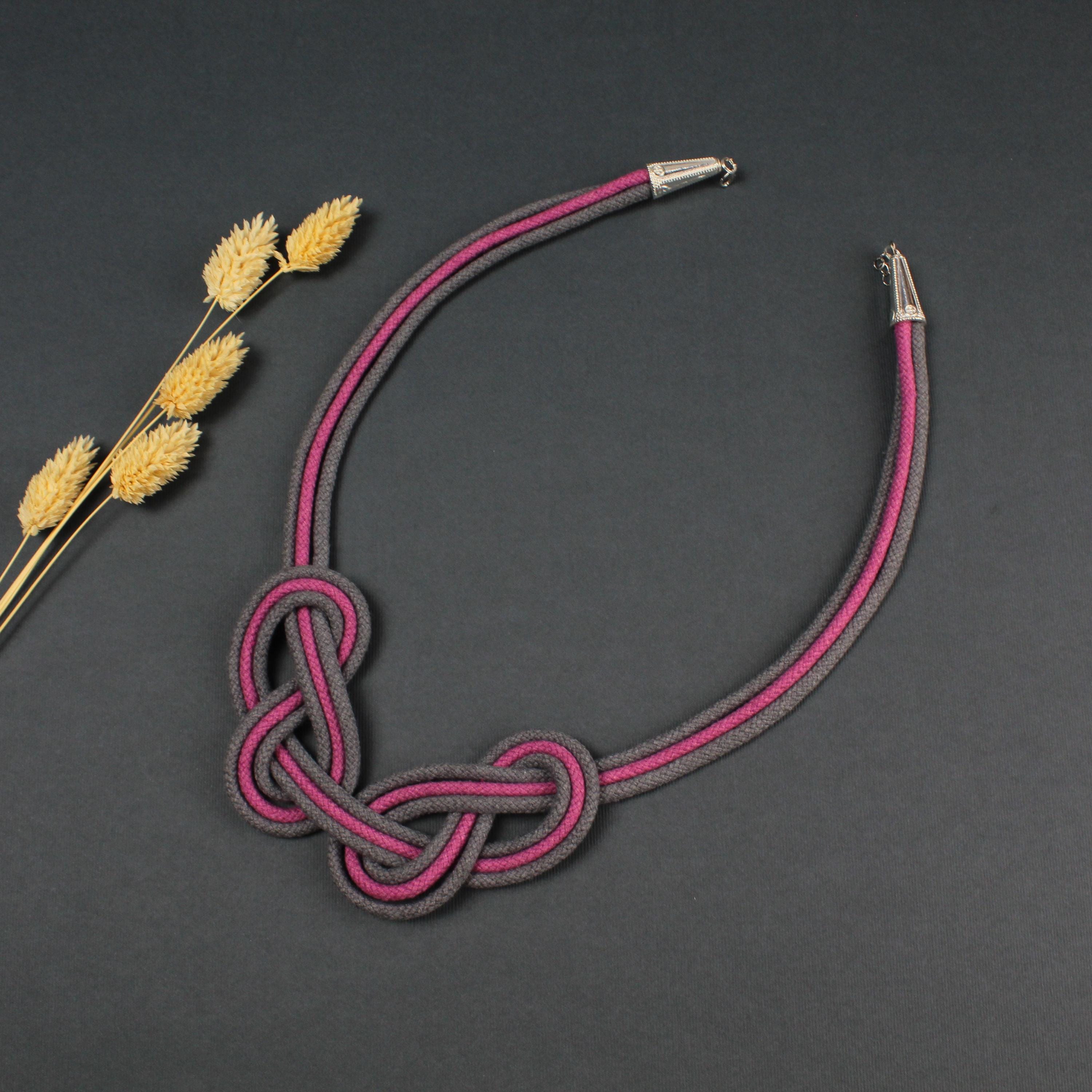 Colorful Handmade Necklace with Pink Braided Cord Handmade Braided Necklace Cord. | K M HandiCrafts India main image 3