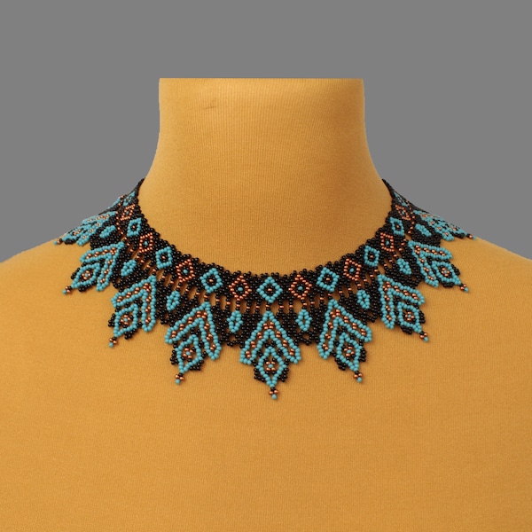 Black and turquoise bead necklace for mom, Bead collar necklace bridesmaid jewelry