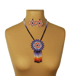 Handmade Czech Bead Necklace Earrings Set: Woven Floral Jewelry