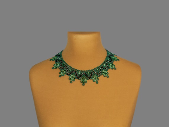 ✨NEW Bohemian Boho Green Beaded Collar Statement Necklace Green Beaded Statement Necklace - Forest Waterfall Necklace main image 3