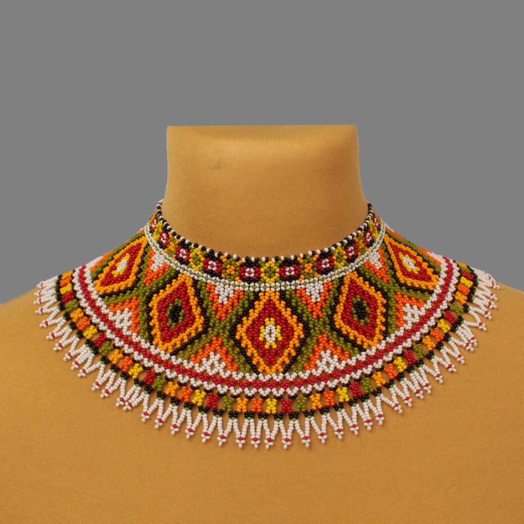 Seed Bead Collar Necklace Ukraine Traditional Jewelry, Handmade Bead
