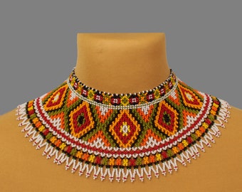 Seed bead collar necklace Ukraine traditional jewelry, Handmade bead bib necklace, Beaded collar necklace for woman