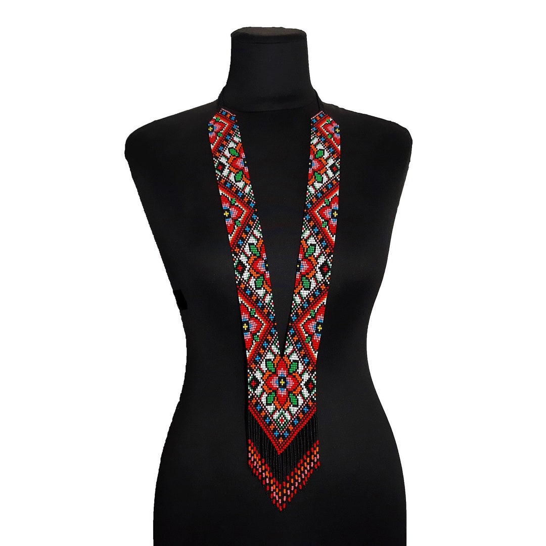 Beaded Necklace Seed Bead Long Necklace Gerdan Traditional Etsy