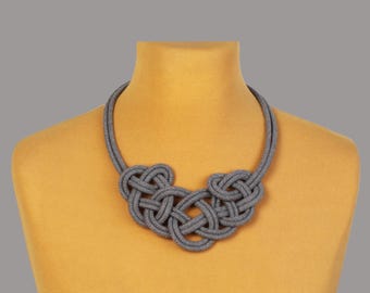 Modern Gray Cord Necklace – Handmade Macrame Statement Necklace | Minimalist Fiber Jewelry