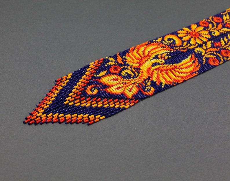 Firebird Beaded Necklace Statement Seed Bead Long Necklace Etsy