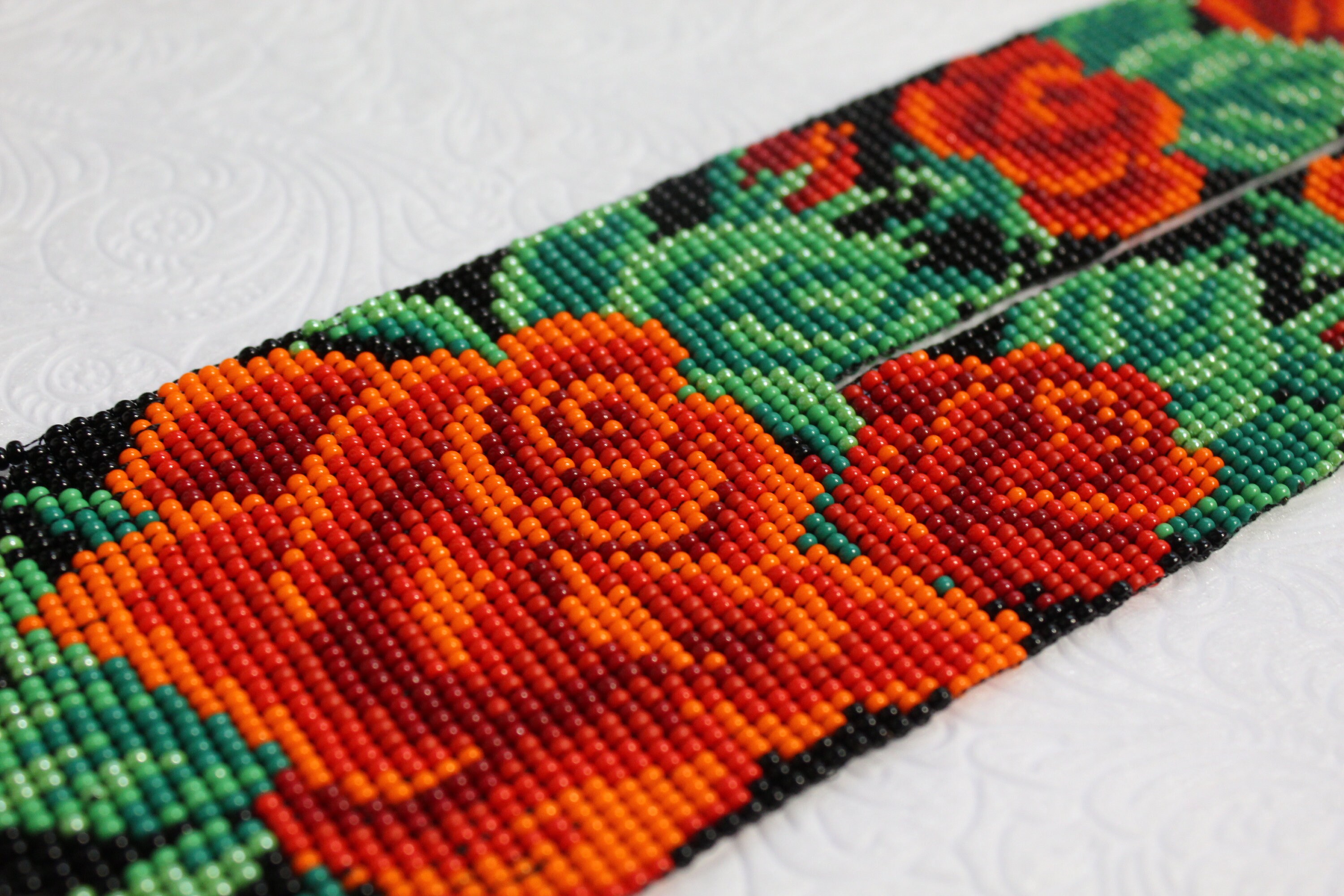 Red Roses Beaded Necklace Flower Bead Necklace Long Bead Etsy