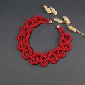 Red Rope Necklace: Knotted Cotton Textile Jewelry, Eco-Friendly Statement Necklace