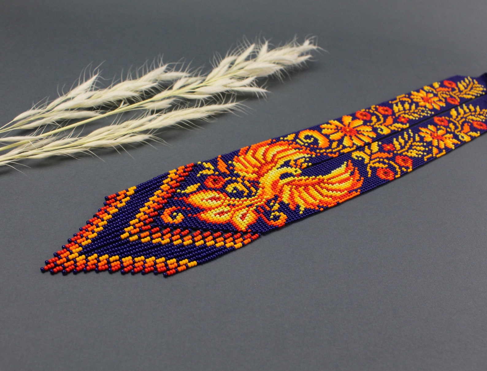 Firebird Beaded Necklace Statement Seed Bead Long Necklace Etsy