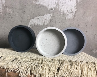 Bandeja circular de hormigón hecha a mano: decoración moderna para el hogar (10 cm)