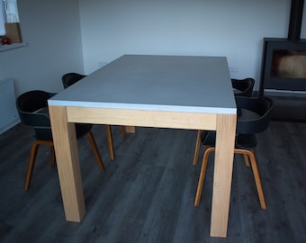 Table à manger en béton Table de cuisine Jambes en bois Conseil en béton