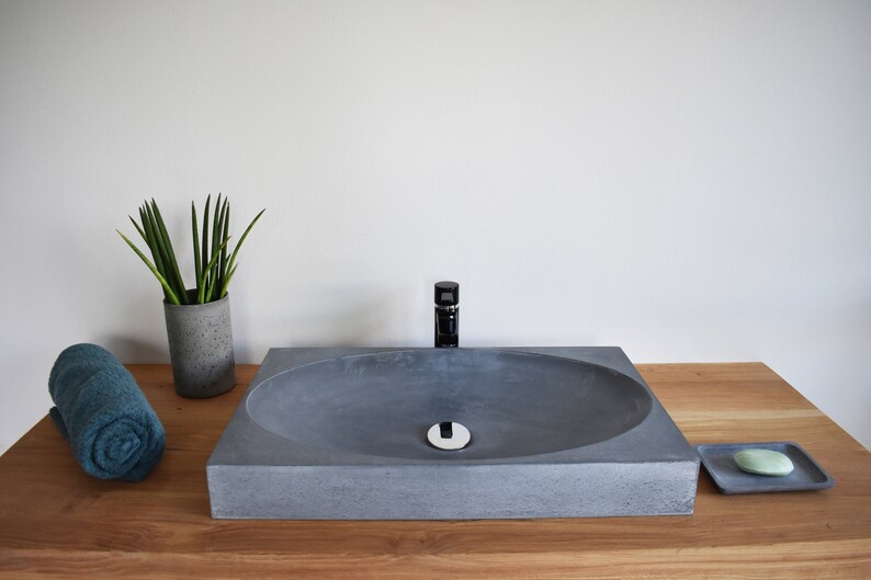 Concrete Bathroom Sink Vessel Wash Basin Countertop Vanity