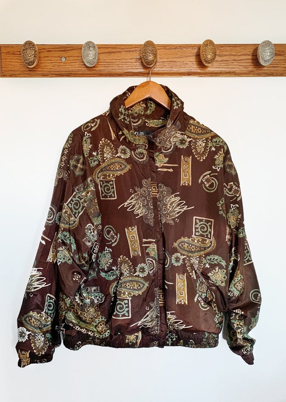 Vintage 80s-90s Brown & Gold Windbreaker With grap
