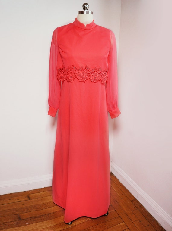 Vintage Coral Maxi Dress with rhinestone details … - image 1