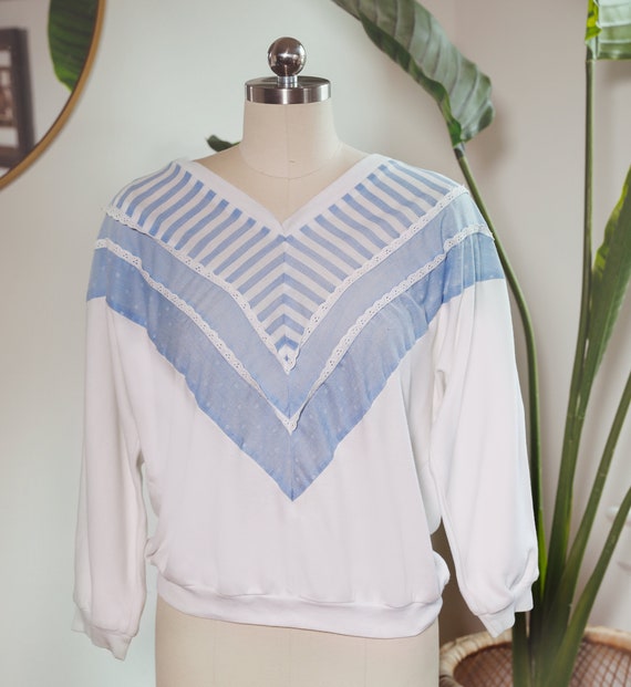Vintage 1980s white and blue top