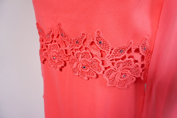 Vintage Coral Maxi Dress with rhinestone details … - image 4