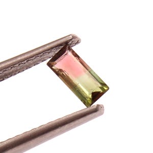Watermelon Tourmaline Baguette: Bi-Color Faceted Gemstone, 0.40 Carat
