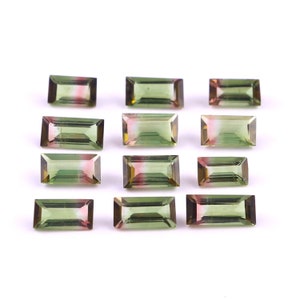 Bi-Color Tourmaline Baguette: Faceted Gemstone Lot (12 Pcs, 8x3.5-5.5x3mm)