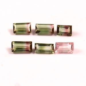 Bi-Color Tourmaline Baguette Gemstone: Faceted Cut, 2.10 Carats (6 Pcs Lot)