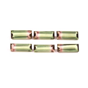 Watermelon Tourmaline Baguette: 8x3mm Bi-Color Gemstone, Jewelry Making (6 Pcs Lots)