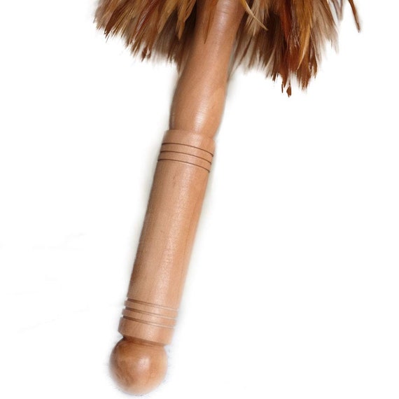 Rooster Feather Duster Wooden Handle Chinese Traditional Handmade