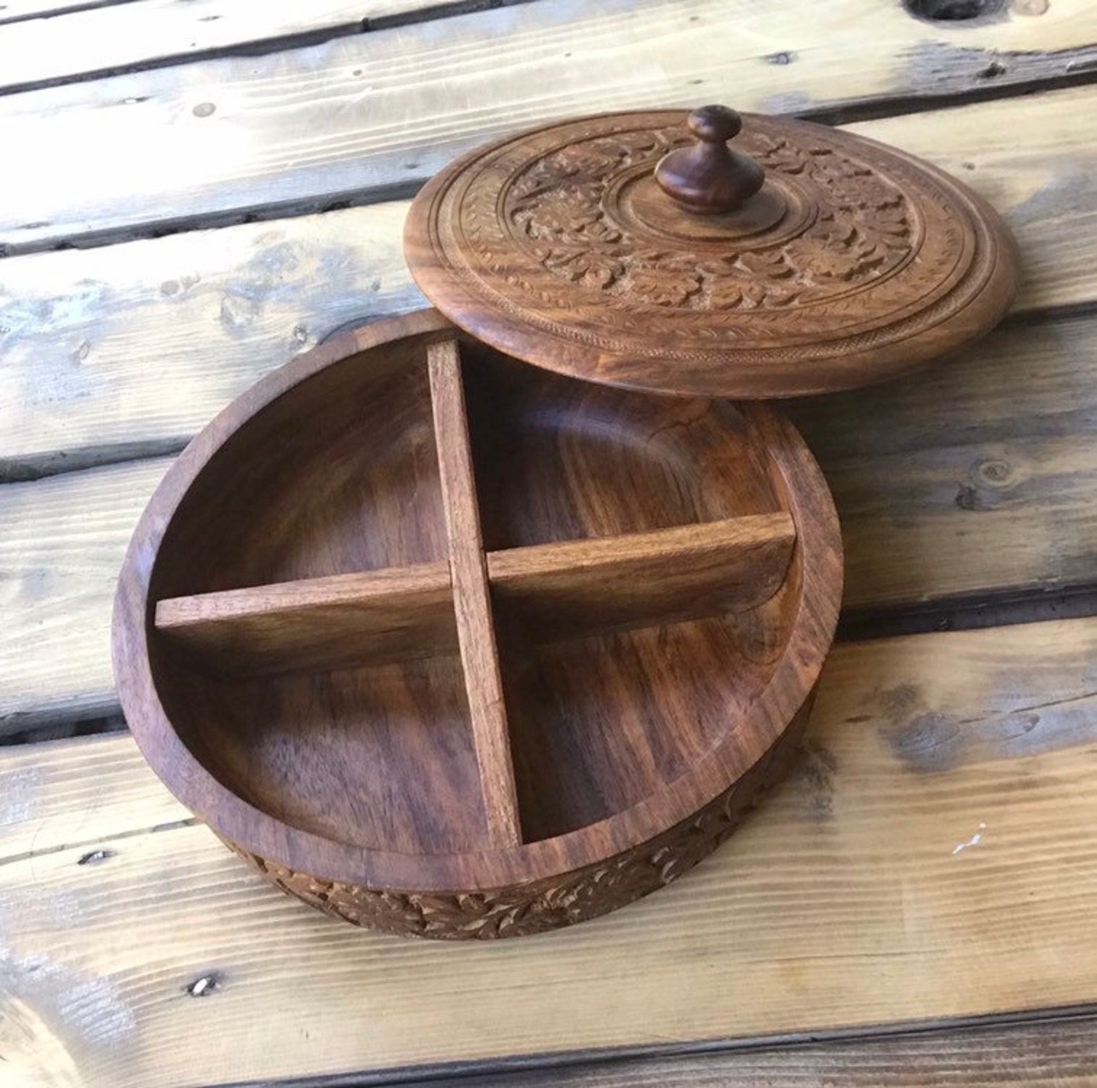 Beautiful Wood Server with Lid Etsy