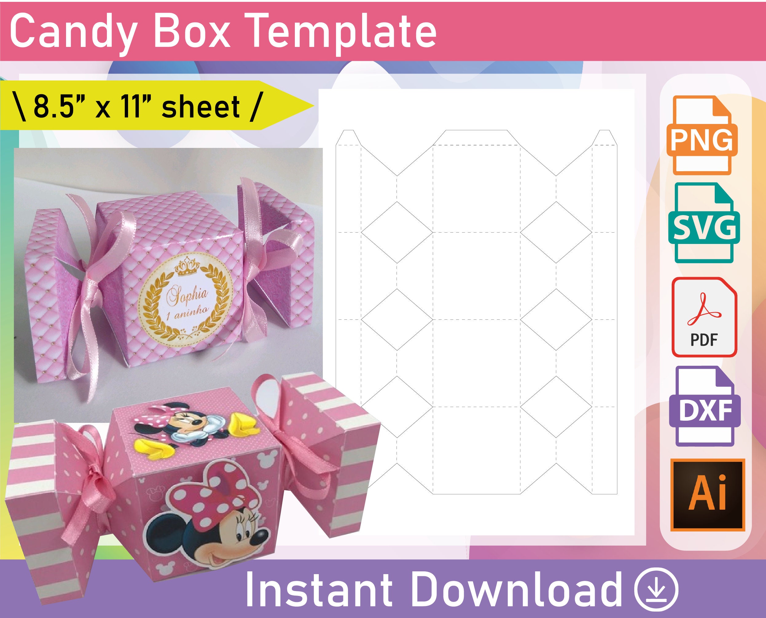 Candy Box Template box template 8.5x11 sheet Etsy España Candy Box Template box template 8.5x11 sheet Etsy España