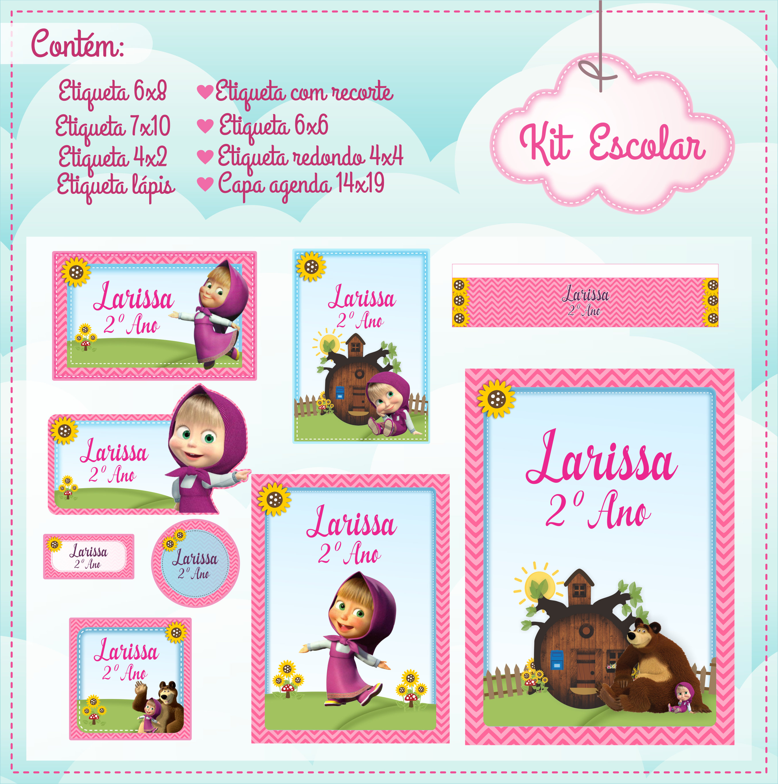 Masha and the Bear School Labels Back to School Labels PDF PNG 300 Dpi Inst...