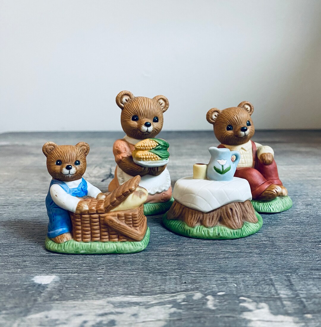 Vintage Homco Home Interior Bear Figurines Picnic Time Etsy