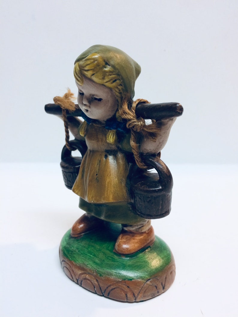 Vintage Hand Painted Ceramic Dutch Girl Carrying Yoke with Baskets Figurine